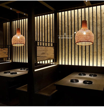 New Chinese Bird's Nest Lampshade Chandelier Hotel Restaurant Staircase Japanese Tatami Rattan LED Bamboo Furniture Decoration RELUX.STORE