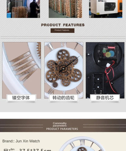 Industrial Gear Wall Clock with Rotating Gear Decoration - Antique Style and Quiet Movement RELUX.STORE