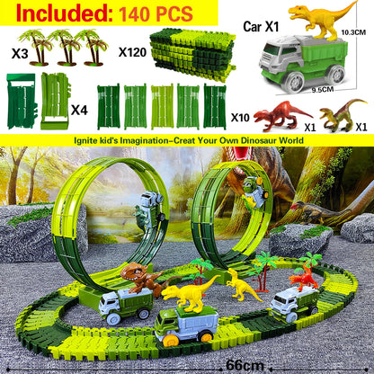 Magic Climbing Track train,Create A Dinosaur World Road Race Tracks, Flexible Track Playset for 3 4 5 6 Year Old Boys Girls Gift