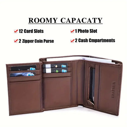 men's wallet Genuine Leather Wallets For Men Coin Purse Vintage Vertical Short  Credit Card Holder Money Bag Men's RFID wallet