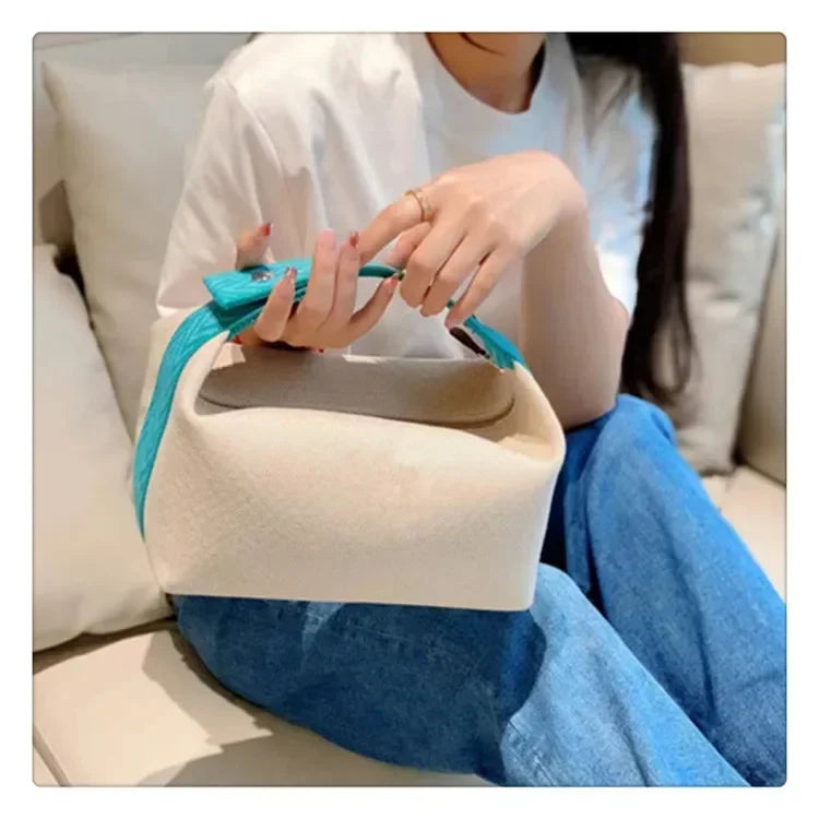 2024 New Large Capacity Canva Makeup Bag Soft Texture Fashionable Women's Shoulder Bag Color Blocking Handbag From China RELUX.STORE