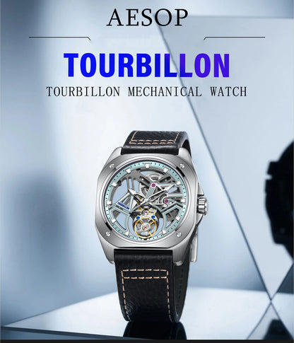 AESOP Tourbillon Watches For Men Mechanical Fashion Watch Waterproof Skeleton Tourbillon Movement Sapphire Mirror Official Store
