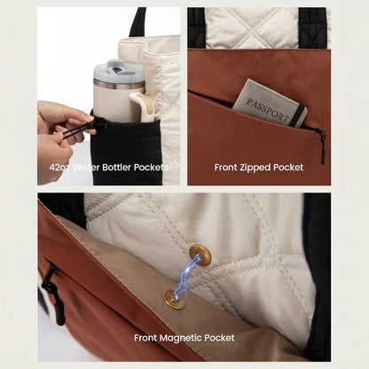LOVEVOOK Tote Bag for Women, Puffer Bag and Work Bags with Zipper for Travel, Daily, School, Quilted Nurse Shoulder, 2pcs