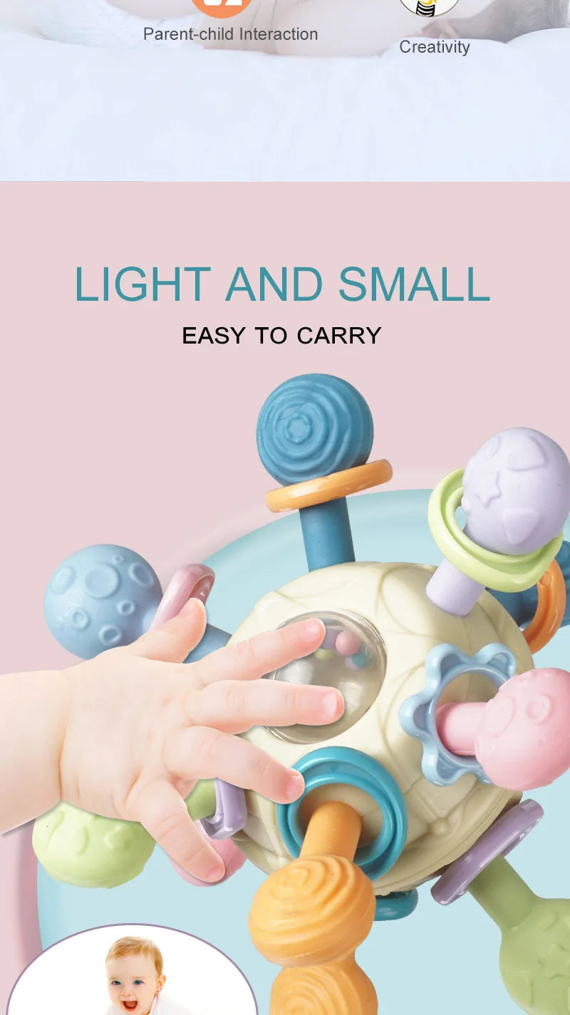 Baby Toys 0 12 Months Rotating Rattle Ball Grasping Activity Baby Development Toy Silicone Teether Baby Sensory Toys for Babies - RELUX.STORE