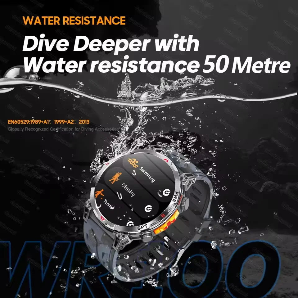 2025 New Military AMOLED HD SmartWatch 650Mah Battery GPS Compass 5ATM Waterproof Tactics 100+ Sport BT call Smart Watch For Men