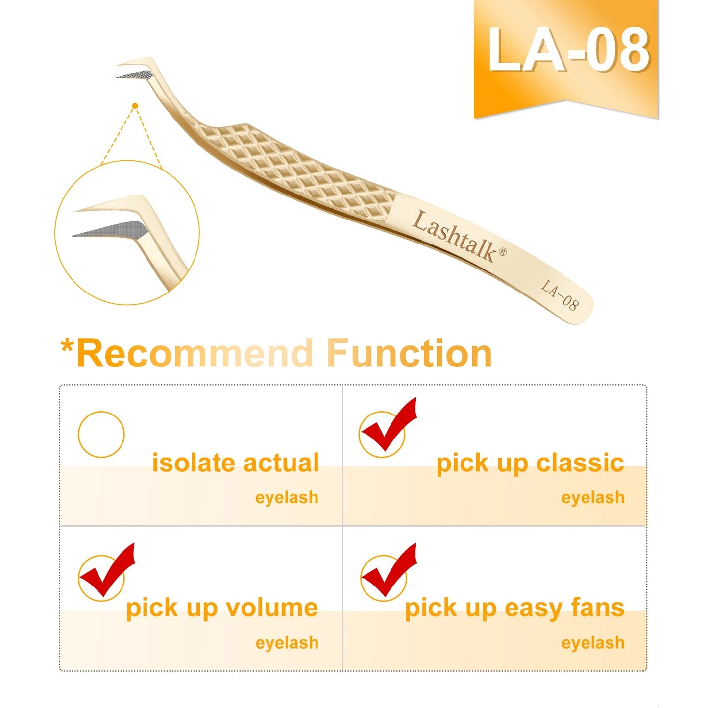 Lashtalk Precision Fiber Tip Tweezer Eyelash Extensions Diamond Grip Anti-Slip Premium Gold Stainless Steel Makeup From Nagaraku RELUX.STORE