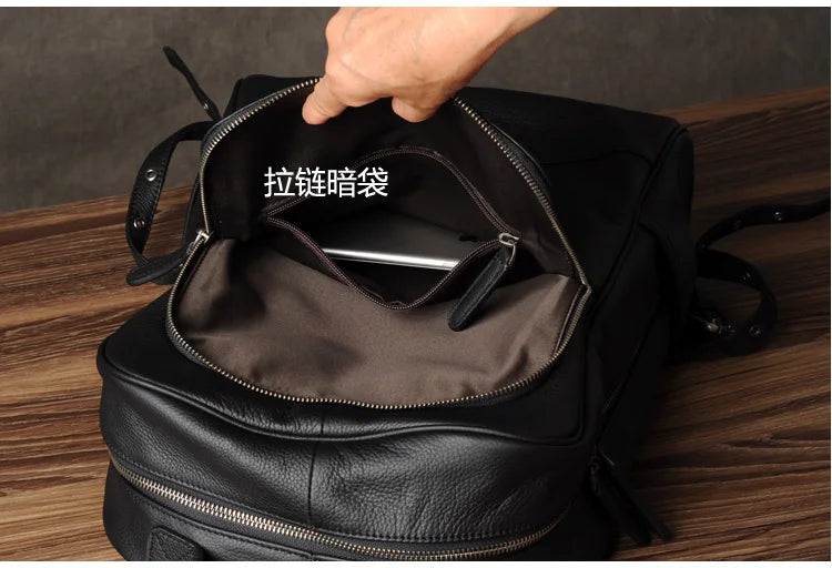 High Quality Fashion Genuine Leather Backpack Men Bagpack Student School Bag Backpack daily male Rucksack large Knapsack Black
