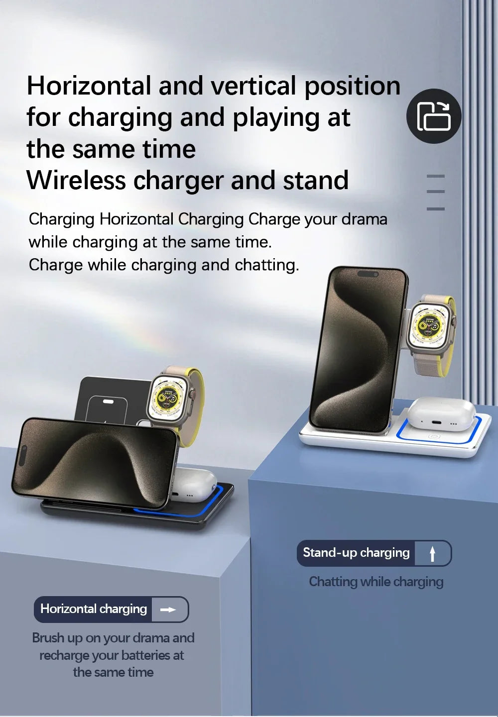 Foldable Phone Wireless Charger Station For iPhone 16 15 14 13 12 Pro Max Apple Watch 10/9/8/7/6 AirPods 3/2 Fast Charging Dock