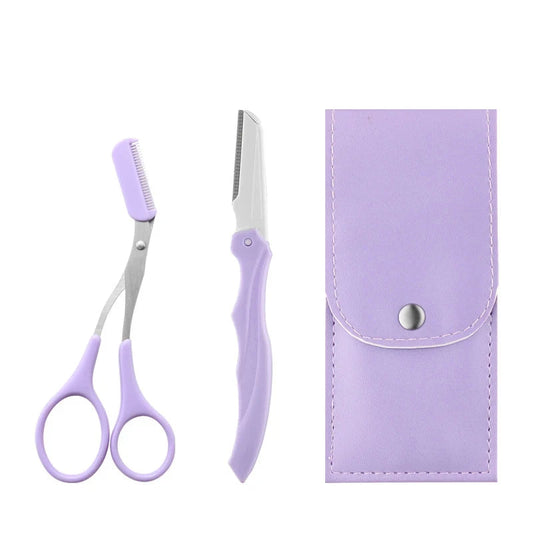 Private Label 3Pcs/Set Makeup Tools Portable Eyebrow Trimming Set Eyebrow Razor Eyebrow Scissors with Comb RELUX.STORE