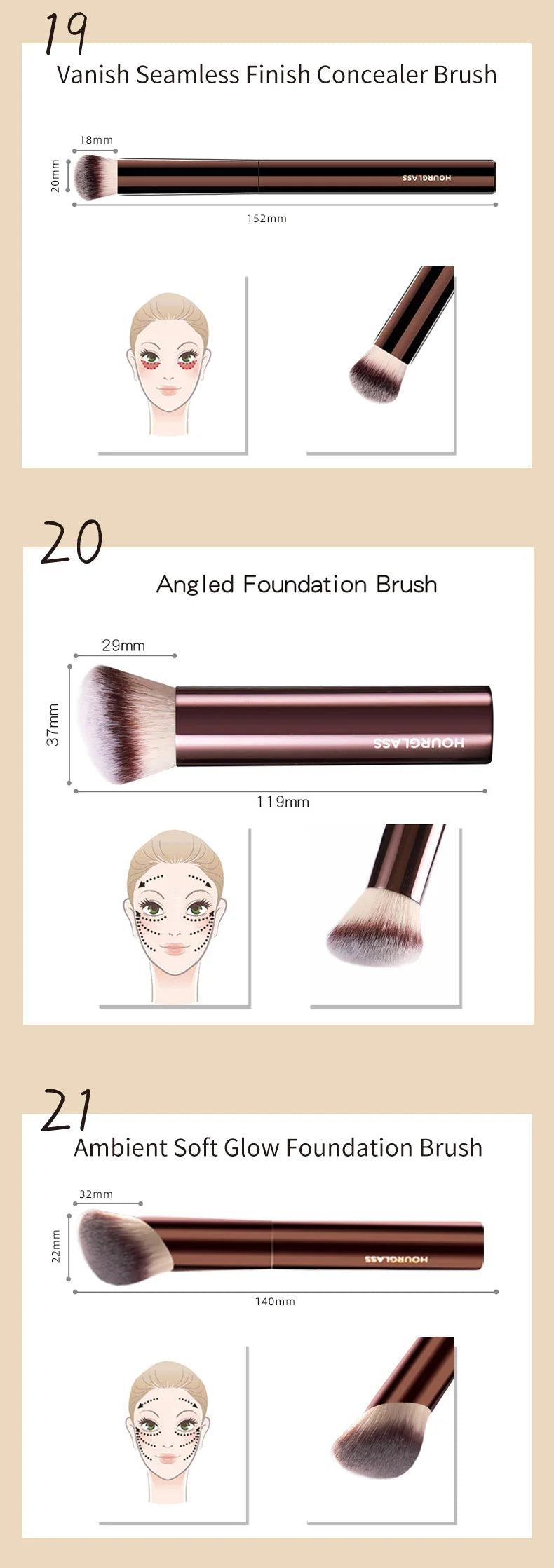 Hourglass Makeup Brush All Kinds Eyeshadow Foundation Concealer Powder Bronzer Blusher Eyeliner Retractable Professional Brushes RELUX.STORE