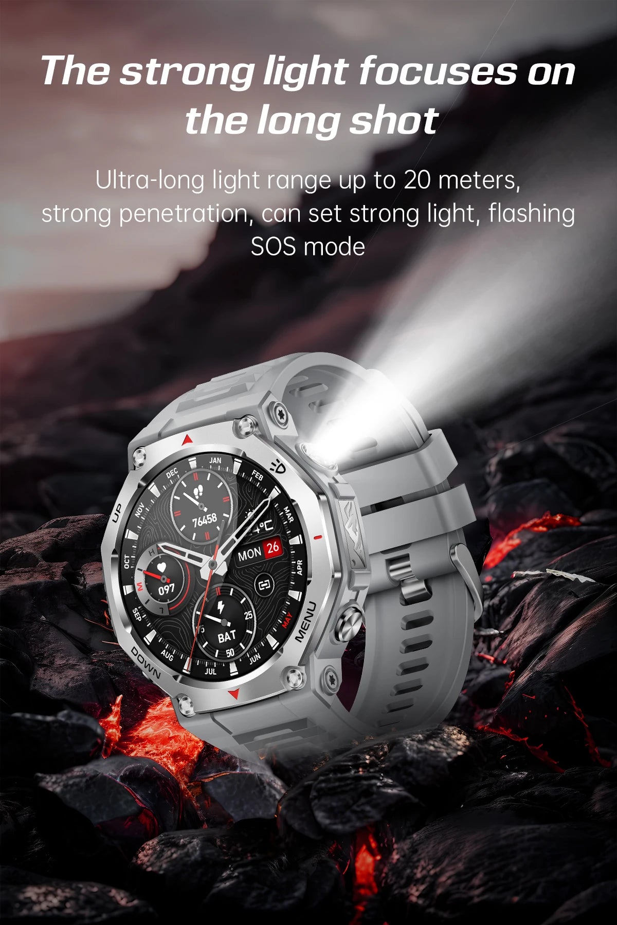T-Rex 3 GPS Smart Watch 5ATM Waterproof 1.43 inch AMOLED HD Screen BT Call Flashlight Military Sport Smartwatches Men 2025 New