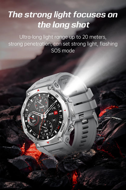 T-Rex 3 GPS Smart Watch 5ATM Waterproof 1.43 inch AMOLED HD Screen BT Call Flashlight Military Sport Smartwatches Men 2025 New