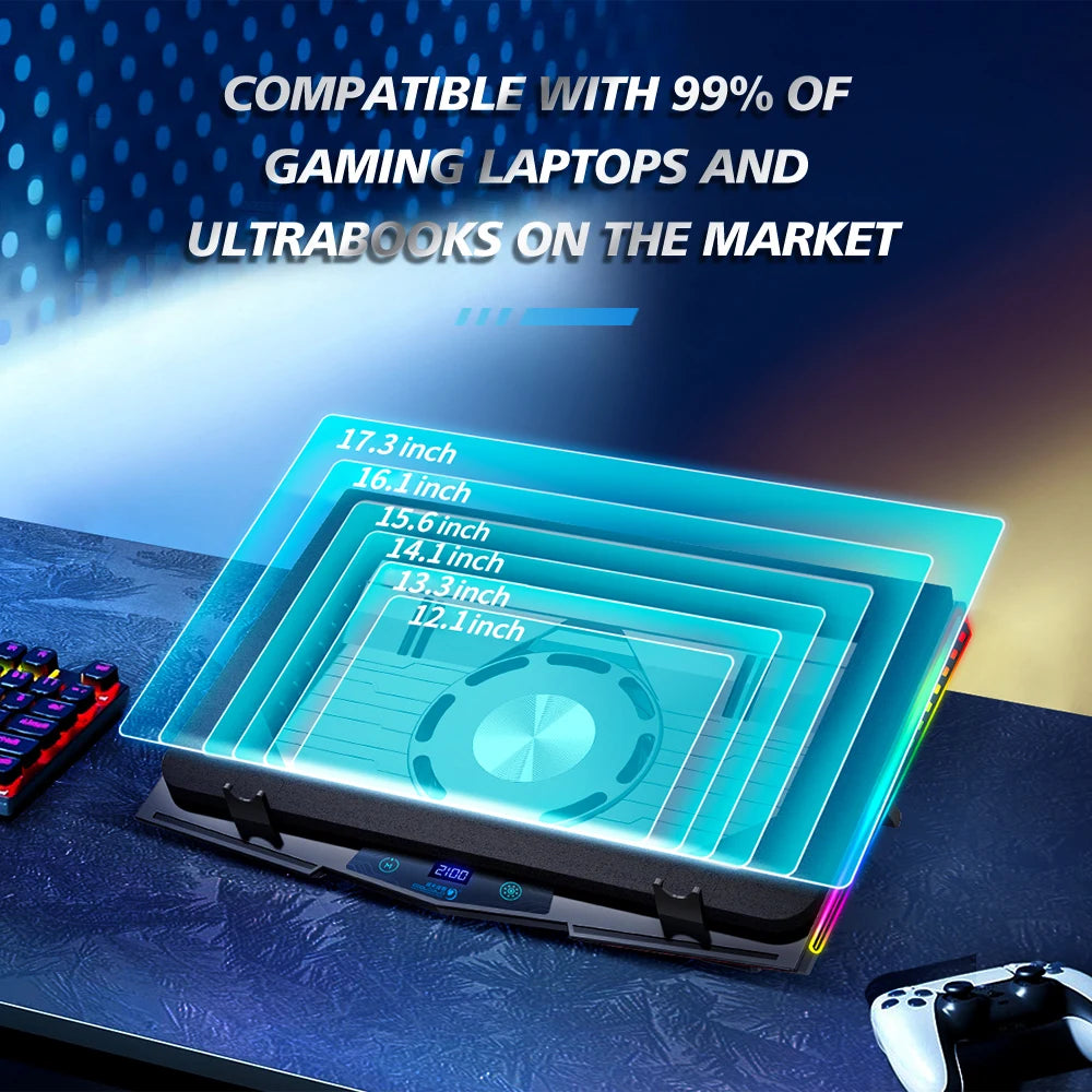 Air Compression RGB Laptop Cooling Pad - Ultra-Quiet USB Cooler, Fast Heat Dissipation & Adjustable Stand