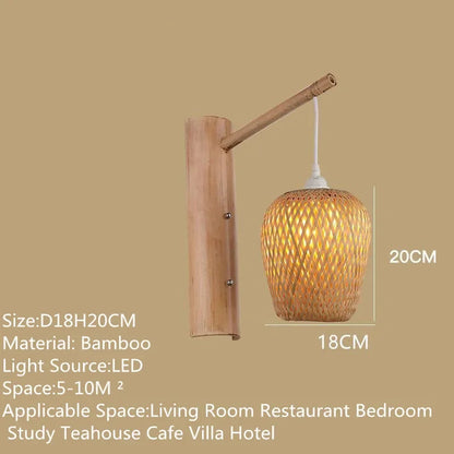 SAMAN Modern Bamboo Art Wall Lamp Bamboo Weaving Creative Living Room Restaurant Bedroom StudyTea Homestay LED Retro Wall Light