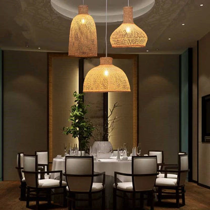 New Chinese Bird's Nest Lampshade Chandelier Hotel Restaurant Staircase Japanese Tatami Rattan LED Bamboo Furniture Decoration RELUX.STORE