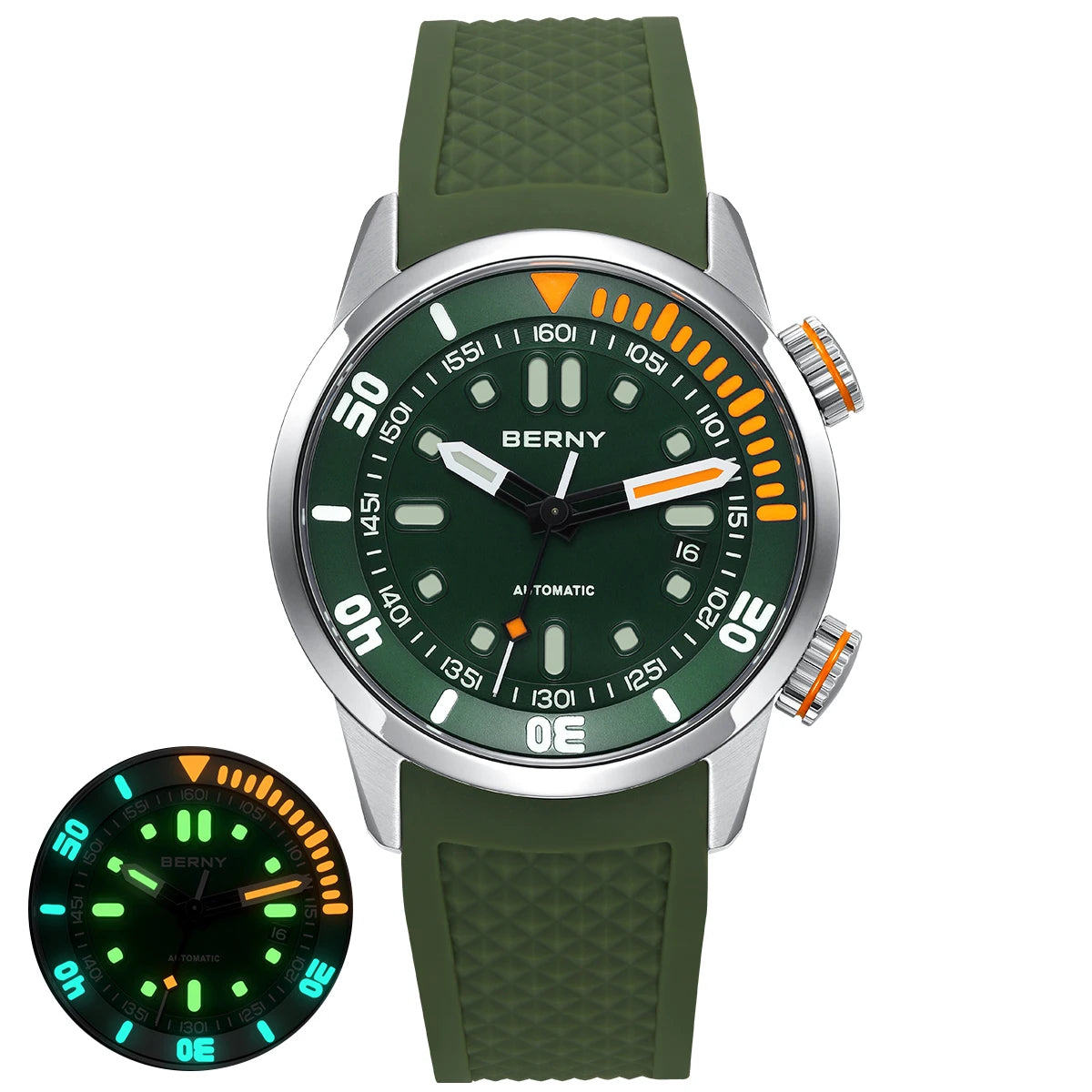 BERNY 20Bar Diver Men Mechanical Watch Miyota 8215 Super Luminous Sapphire Swiming Automatic Self Wind Silicone Men Wristwatch