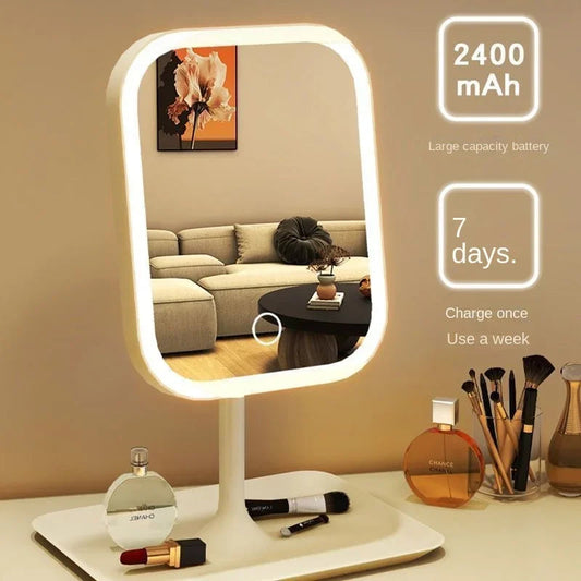 Desktop Vanity Mirror 3 Color Dimmable Light LED Makeup Mirror Light Touching Mirror Women Bedroom Dressing Mirror RELUX.STORE