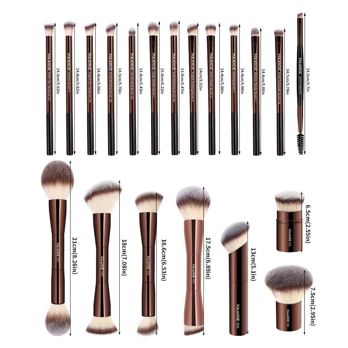 MAANGE 20pcs/set Pro Makeup Brushes Double Ended Foundation Concealers Blush Eye Shadows Brush for Liquid Cream Powder Blending RELUX.STORE