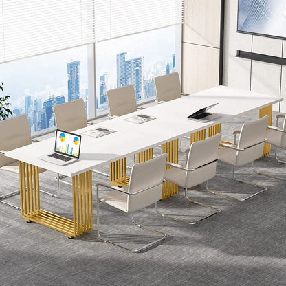 70.9" Executive Office Desk, Modern Conference Desk with Metal Frame, White Gold