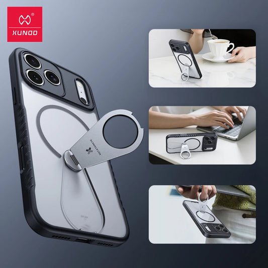 Xundd for iPhone 17 Pro Max 17 Pro 17 Air Magnetic Case with Kickstand,360° Fully Adjustable Stand Matte Transprent Phone Case RELUX.STORE