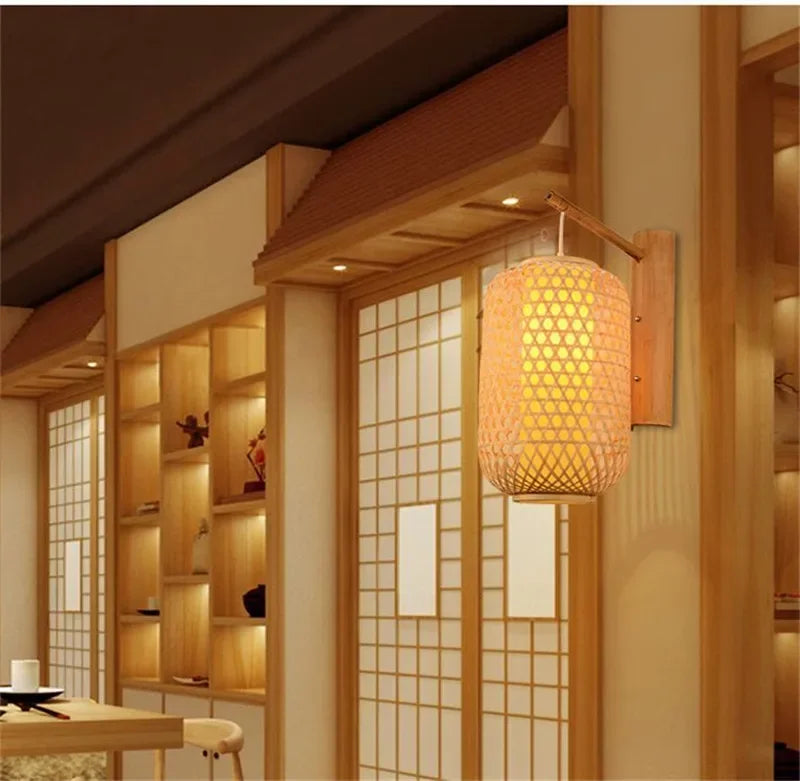 SAMAN Modern Bamboo Art Wall Lamp Bamboo Weaving Creative Living Room Restaurant Bedroom StudyTea Homestay LED Retro Wall Light