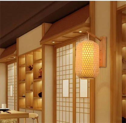 SAMAN Modern Bamboo Art Wall Lamp Bamboo Weaving Creative Living Room Restaurant Bedroom StudyTea Homestay LED Retro Wall Light