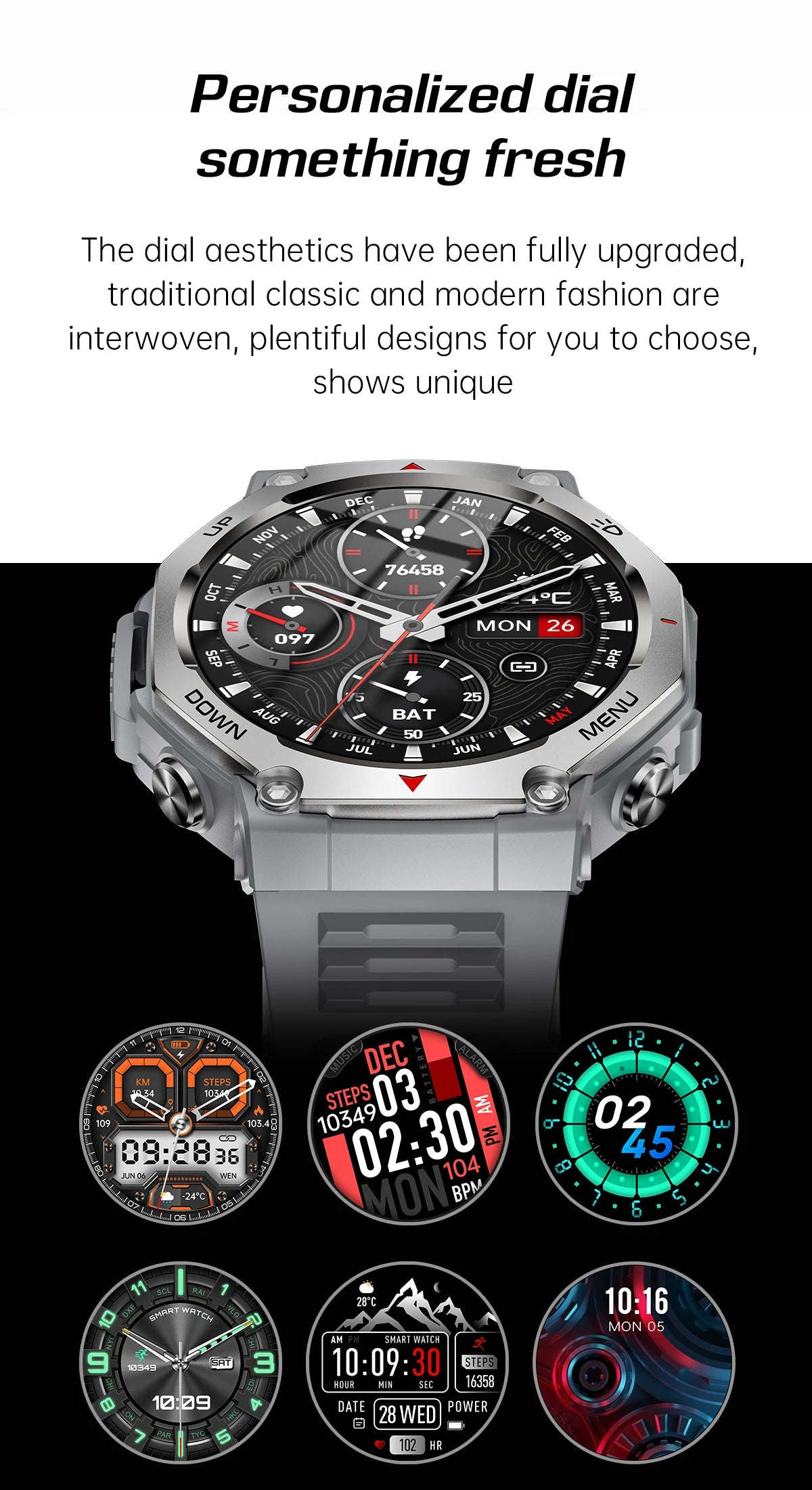 T-Rex 3 GPS Smart Watch 5ATM Waterproof 1.43 inch AMOLED HD Screen BT Call Flashlight Military Sport Smartwatches Men 2025 New