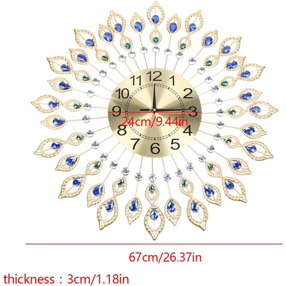 Wall Clocks Crystal Modern Elegant Design with Dial Arabic Numberals Non-Ticking Silent Shining Round Decorative Wall Clocks