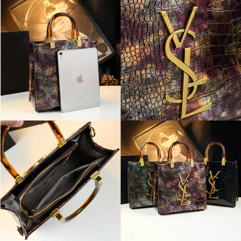 2025 New Arrival All-match Crocodile Pattern Atmospheric Middle-aged Women's Bag Large Capacity Portable Tote Bag Handbags RELUX.STORE