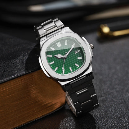 Men Fashion Wristwatches Business Square Dial Stainless Steel Strap Quartz Watch with Calendar For Mens Clock（Without Box）
