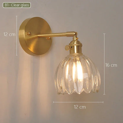 Modern Japanese Retro Floral Glass Wall Lamp Modern Simple Bedside Lamp For Bedroom Study Led Mirror Light Nordic Wall Sconce
