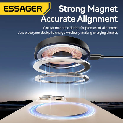 Essager Magnetic 15W Wireless Charger Fast Charging Pad Stand for Iphone 15 14 Airpods USB to Typec Phone Chargers Dock Station