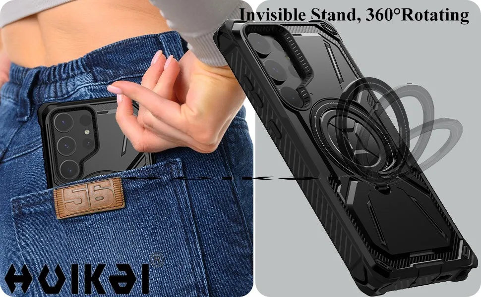 Case for Samsung Galaxy S25 Ultra S24 Ultra S23 Magnetic Mag-Safe Heavy Duty Shock Absorption Body Protective Rotatable Kickstan