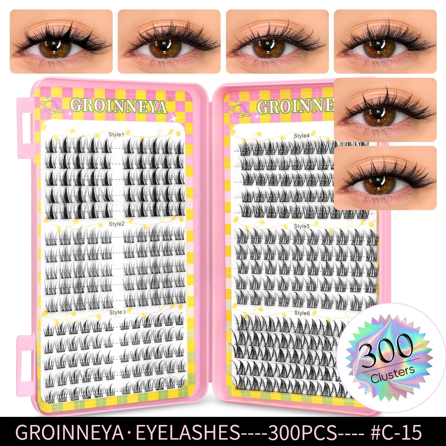 GROINNEYA Eyelashes Clusters 320 pcs Natural Eyelash extension Cluster Lashes Volume Mixed Tray Lashes Cluster Natural Lashes RELUX.STORE