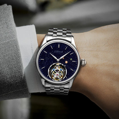 AESOP Mens Luxury Real Flying Tourbillon Mechanical Sapphire Waterproof Watch Skeleton Watches for Men Wristwatches Male 2025 A