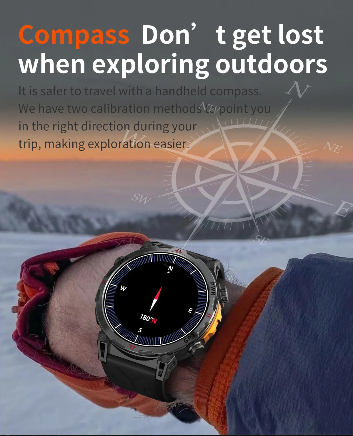 2025 New Military AMOLED HD SmartWatch 650Mah Battery GPS Compass 5ATM Waterproof Tactics 100+ Sport BT call Smart Watch For Men