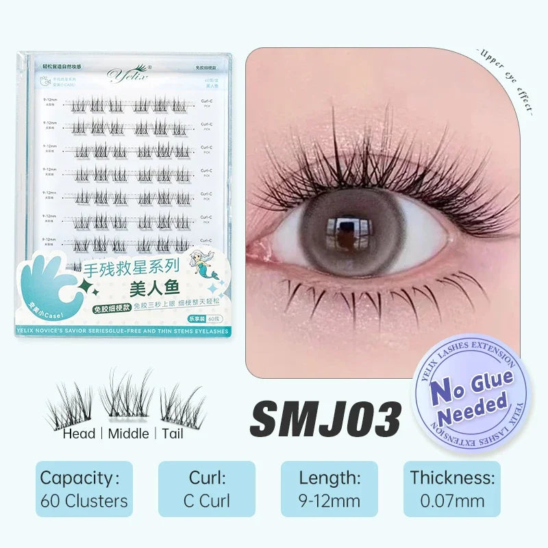 Yelix Self-adhesive Glue Free False Eyelashes Reusable DIY Segmented DIY Lashes Clusters No Glue Needed Natural Soft Lashes RELUX.STORE