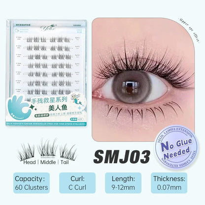 Yelix Self-adhesive Glue Free False Eyelashes Reusable DIY Segmented DIY Lashes Clusters No Glue Needed Natural Soft Lashes RELUX.STORE