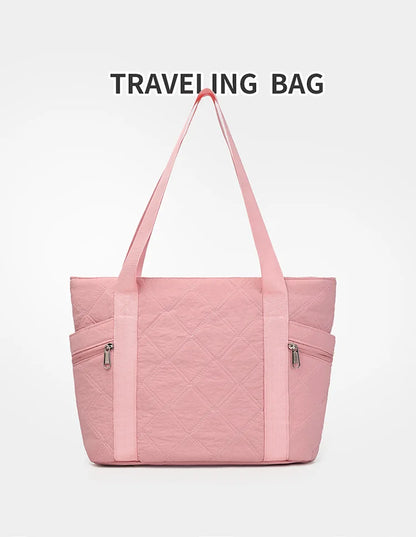 Ladies' Handbag, Cotton Plaid Tote Bag, Quilted and Filled Yoga Fitness Bag, Travel Commuter Shoulder Bag