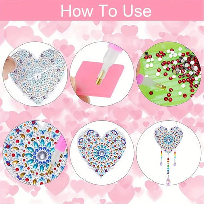 1 Acrylic Double-sided Super Flash Crystal Diamond Painting Captures Scenery Sun Moon Heart Tree Pattern DIY Wind Chimes