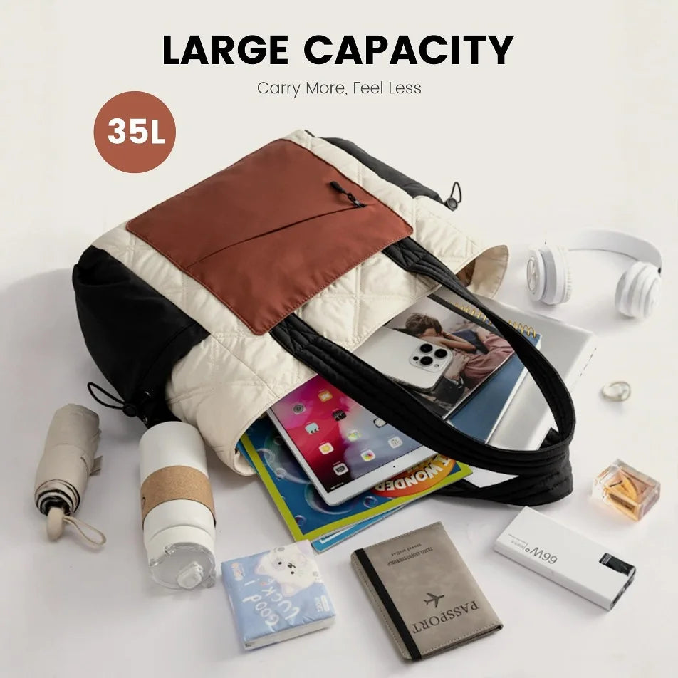 LOVEVOOK Tote Bag for Women, Puffer Bag and Work Bags with Zipper for Travel, Daily, School, Quilted Nurse Shoulder, 2pcs
