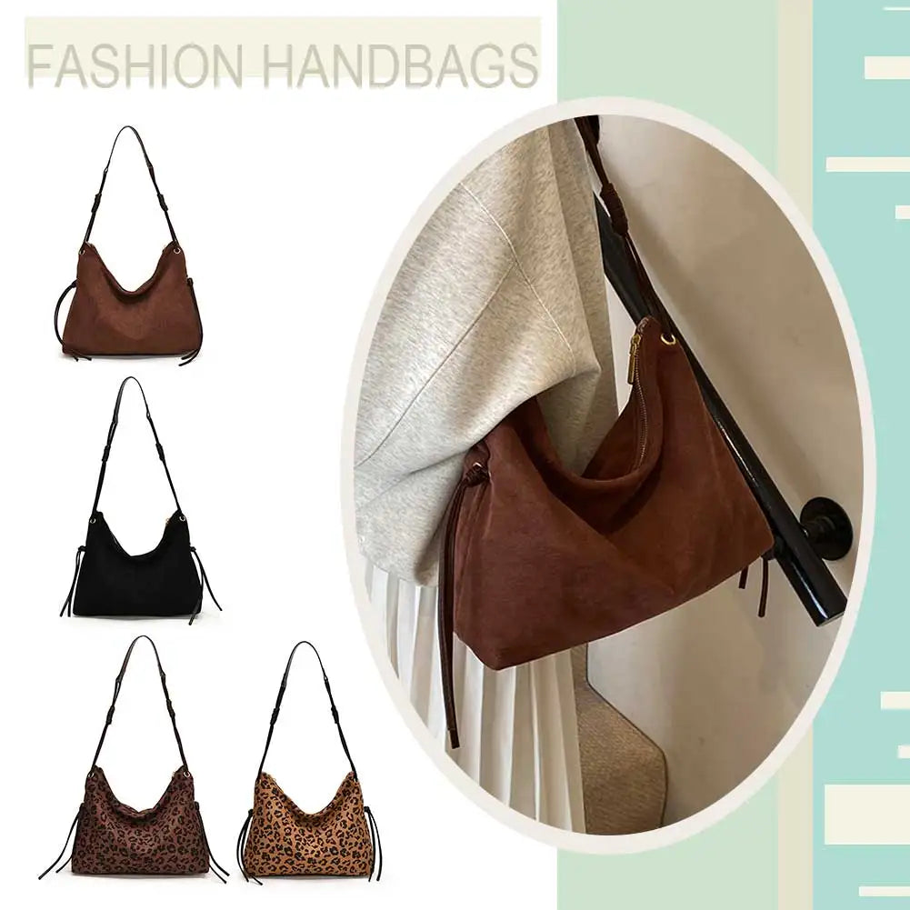 Women Suede Shoulder Bag Adjustable Strap Messenger Bag with Zipper Trendy Retro Handbag for Work Travel RELUX.STORE