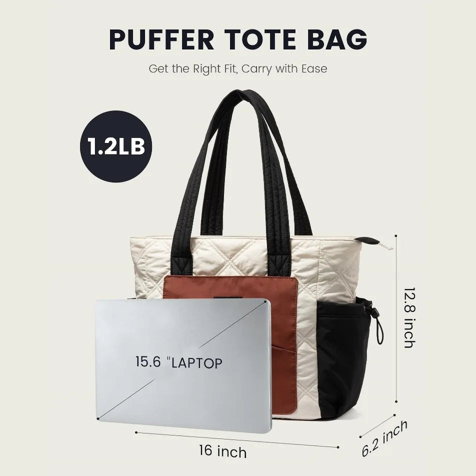 LOVEVOOK Tote Bag for Women, Puffer Bag and Work Bags with Zipper for Travel, Daily, School, Quilted Nurse Shoulder, 2pcs