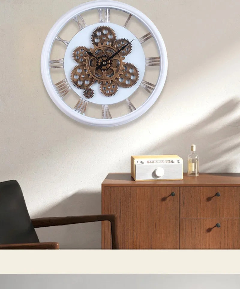 Industrial Gear Wall Clock with Rotating Gear Decoration - Antique Style and Quiet Movement RELUX.STORE