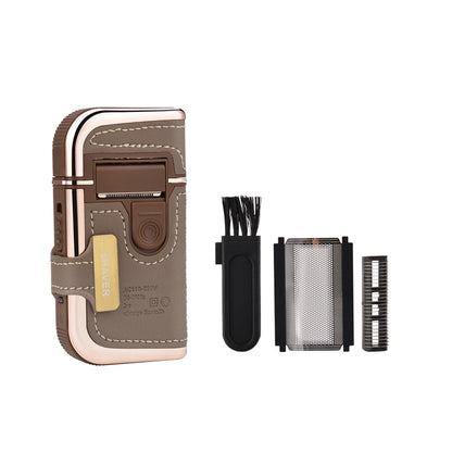 Professional Men's Shaver Cordless Beard Trimmer Rechargeable Razor Mini Leather Portable Electric Shaving Machine