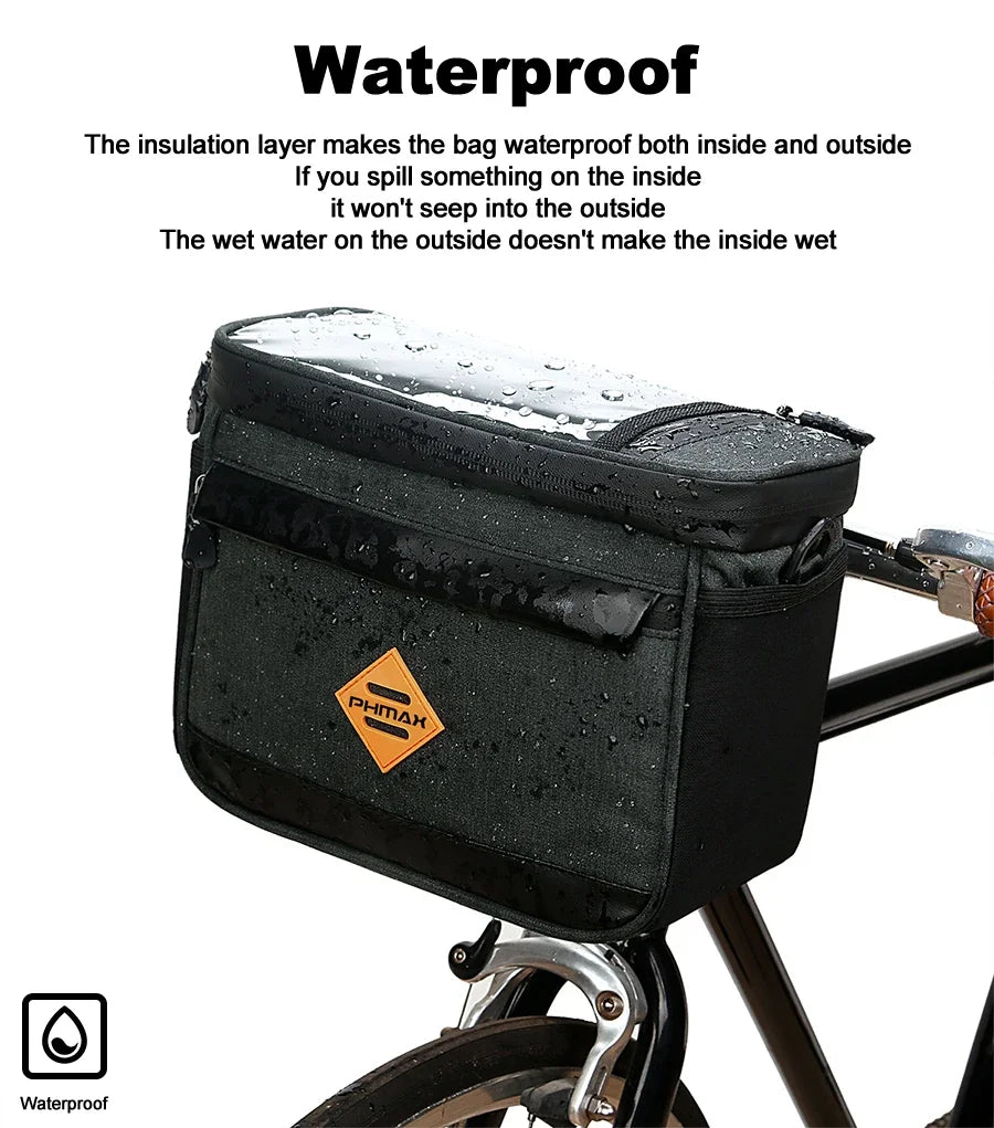 PHMAX Bike Front Bag Portable Bike Mountain Bike Handlebar Bag Multi-Pocket MTB Storage Bag Large Capacity Waterproof Bike Bag