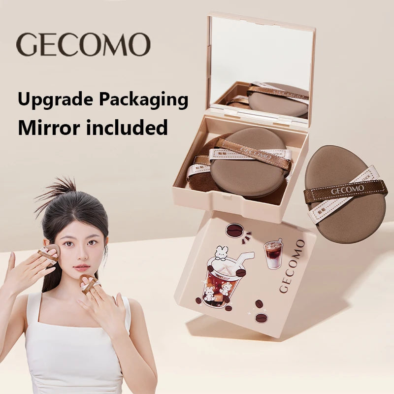 GECOMO Two-pack Powder Puff Set Box with Mirror, Wet And Dry Dual Use, Super Soft Makeup Sponge And Loose Powder Air Cushion RELUX.STORE