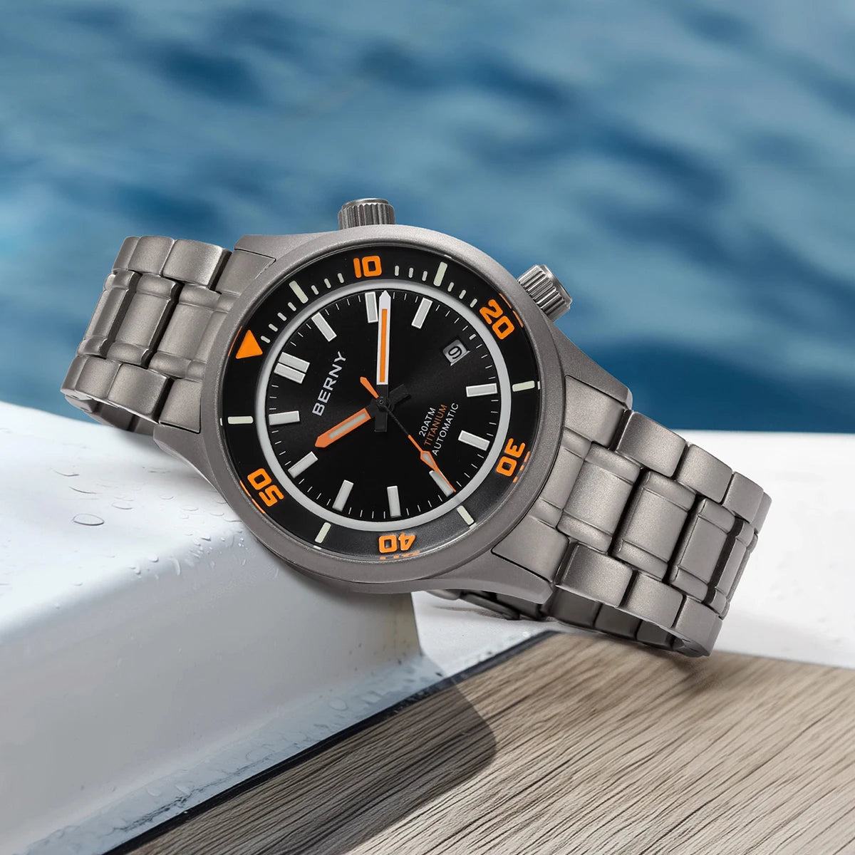 BERNY Automatic Titanium Diver Watch for Men Supper Luminous Sappire AR coated Miyota 8215 20ATM Mechanical Diving Men's Watches