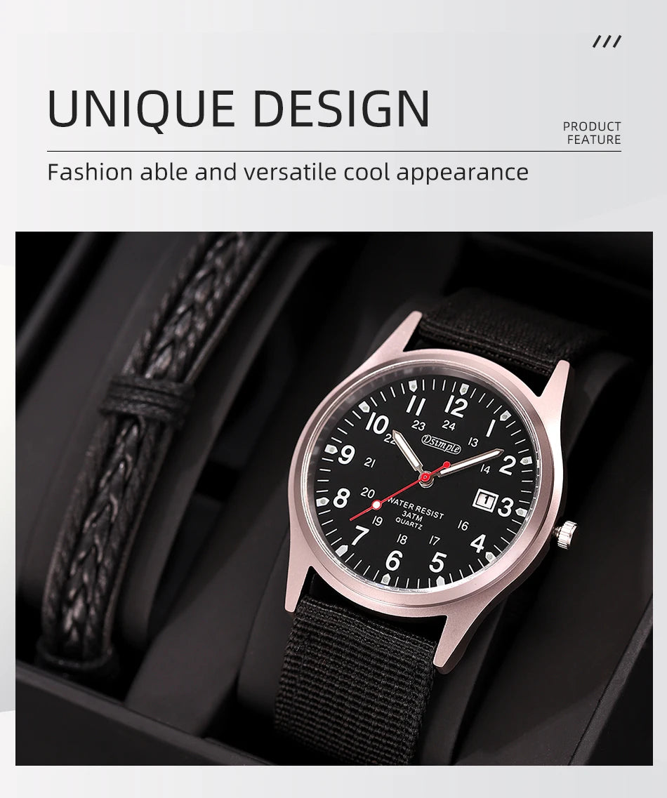 Fashion Mens Watches Luminous Hands Clock Luxury Military Sports Calendar Quartz Wristwatch Men Casual Nylon Watch Reloj Hombre