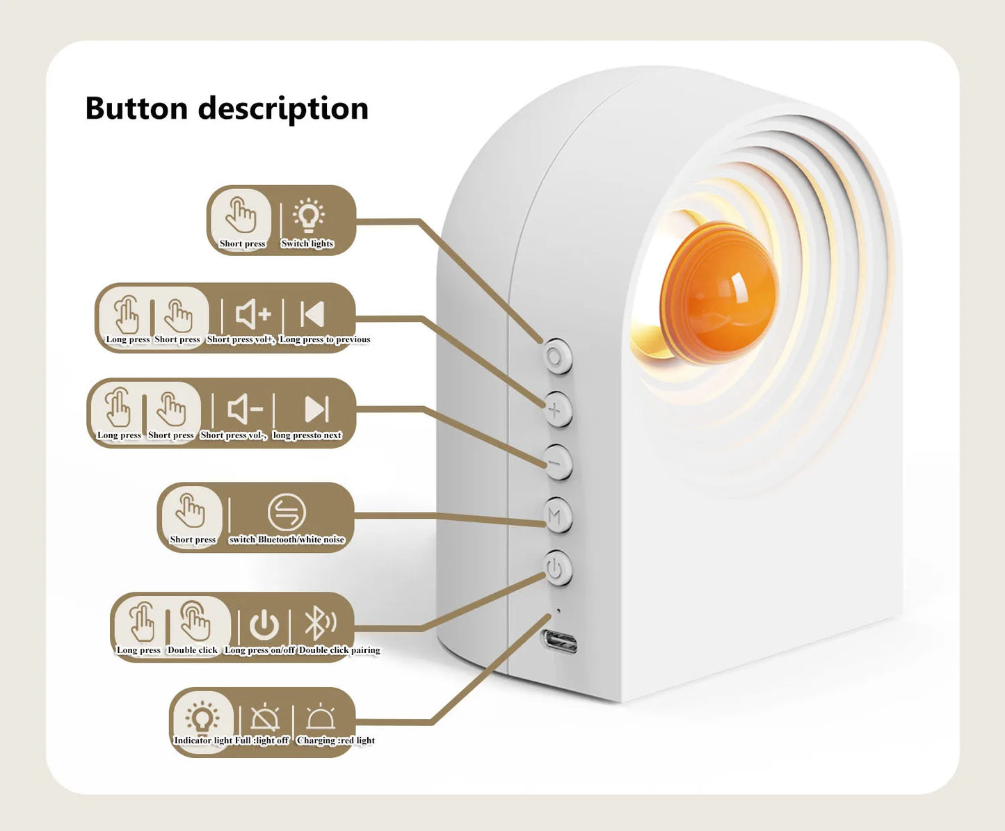 Mini Portable Bluetooth Speaker White Noise Sleep Aid Music Box TWS Stereo Sound MP3 Music Player with Atomosphere Night Light